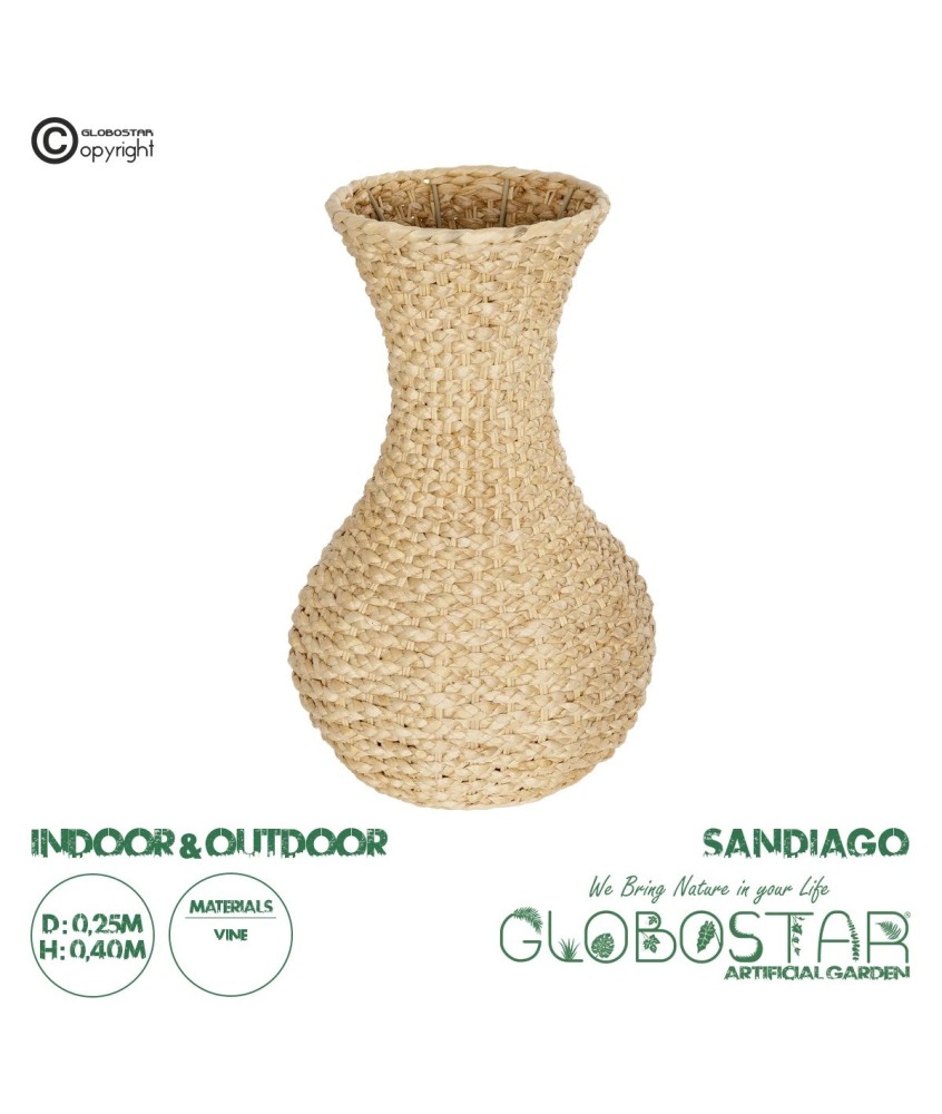 GloboStar® Artificial Garden SANDIAGO 21234 Διακοσμητικό Πλεκτό Καλάθι - Κασπώ Γλάστρα - Flower Pot Μπεζ Π25 x M25 x x Υ40cm